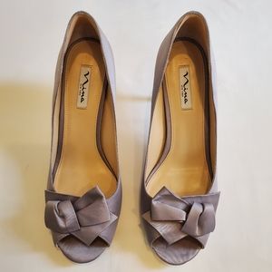 Nina  Satin Bow Peep Toe Pump